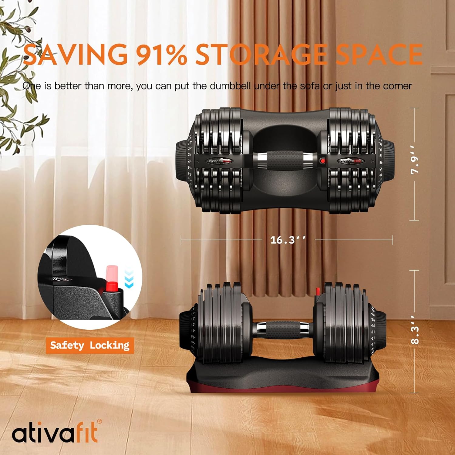 Ativafit 27.5/66/88LBS Pair Adjustable Dumbbell Set with Anti-slip Handle 12 In 1 Quick Dial Adjustment Weights With Safety Locking Button Space Saving Strength Training for Full Body Home Gym Workout - Image 6