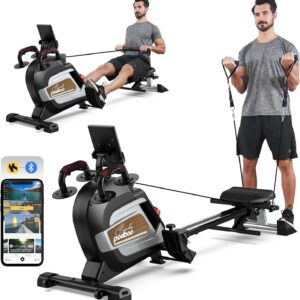Pooboo Magnetic Rowing Machine 360 LB Weight Capacity, folding rower with Combination Strength exercise, Tablet Holder and Comfortable Seat Cushion, Rower for Home Use