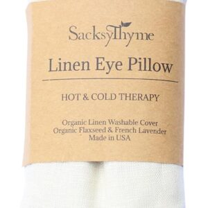 Organic Linen Eye Pillow – Lavender & Flaxseed for Relaxation, Yoga, Stress Relief – Microwavable Heating Pad & Cool Compress – Made in USA – Gifts for Meditation