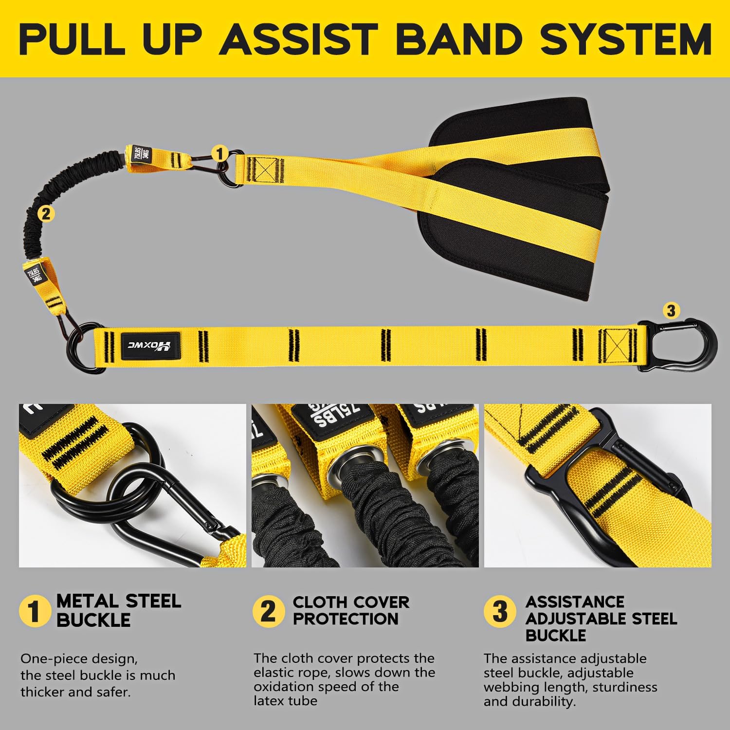 Pull Up Assistance Bands, Adjustable Heavy Duty Resistance Band for Pull Up, 3 Pull Up Bands, Comfortable Fabric Feet/Knee Rest, Assistance Bands for Pull-Up, Home Fitness, Body Stretching - Image 7