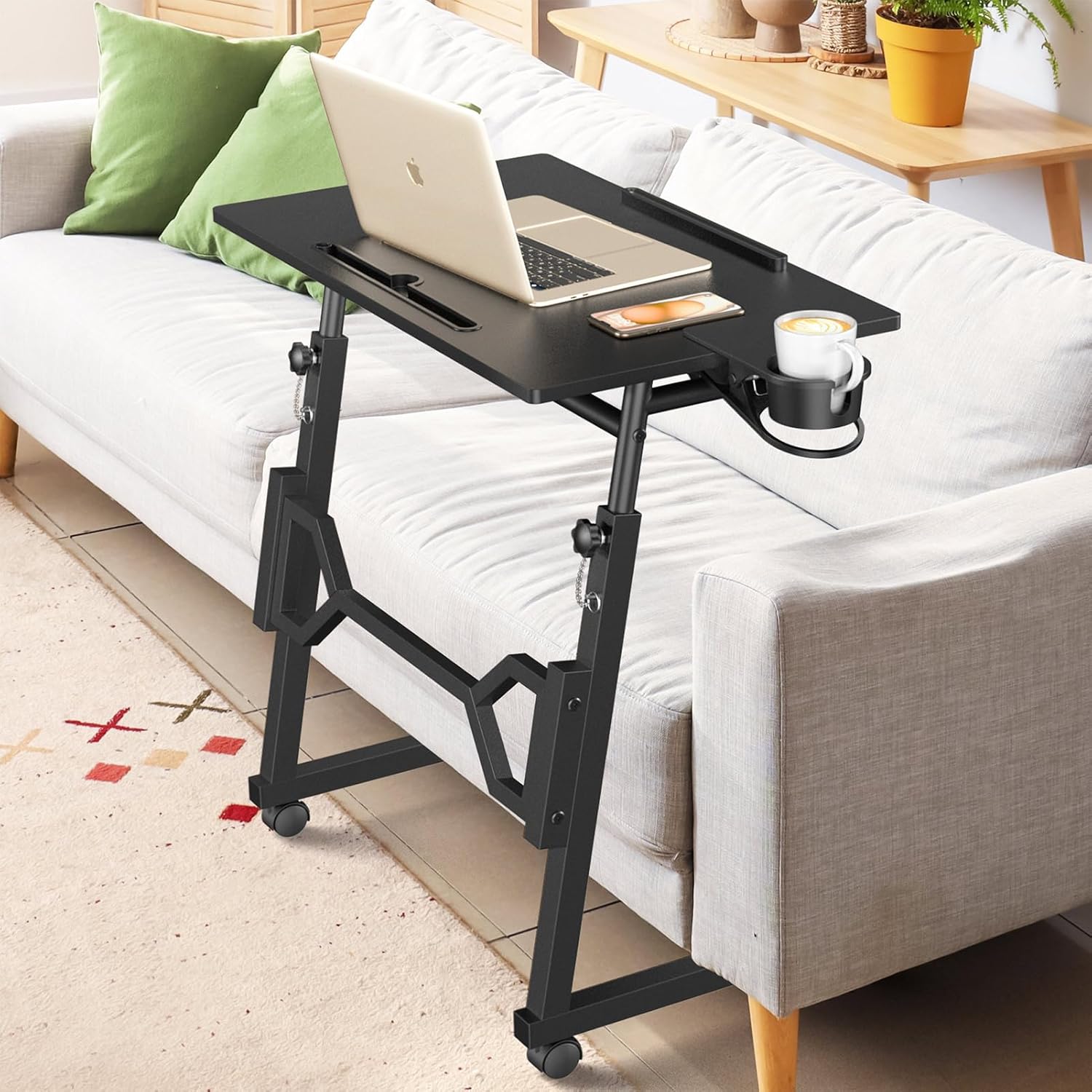 Small Standing Desk with Wheels, Portable Treadmill Desk, Rolling Desk Adjustable Height for Laptop, Mobile Standing Table for Walking Pad, Bedside Table - Image 7