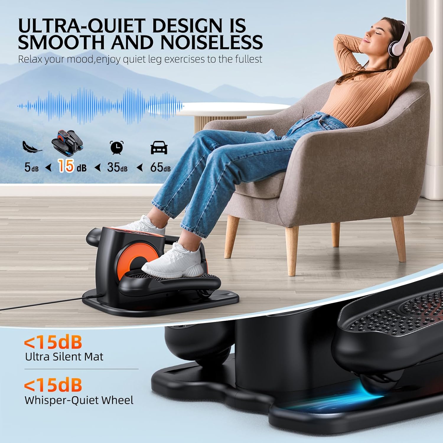 Under Desk Elliptical, Ellipse Leg Exerciser While Sitting for Seniors, Quiet Portable Electric Seated Pedal Exerciser with Remote Control and 12 Adjustable Speeds for Home Office - Image 3