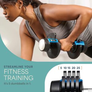 Lifepro Adjustable Dumbbells Set – 5in1-15lb 25lb 43lb 55lb weights Set & Single with Rack – Quick Adjust, Secure Grip – Compact Hand Weights for Men Women Home Gym
