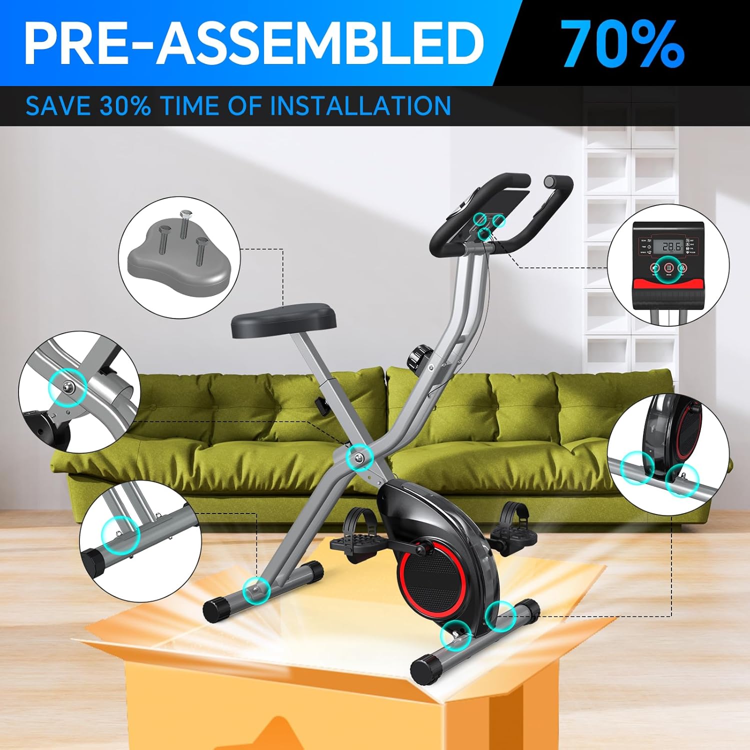 Foldable Exercise Bike for Small Apartments, Stationary Bikes for Home, Indoor Portable Cycling Bike with 16-Level Magnetic Resistance, 260LBS Capacity, 5.5 LBS Flywheel, Designed for Small Space Workout 816 - Image 3