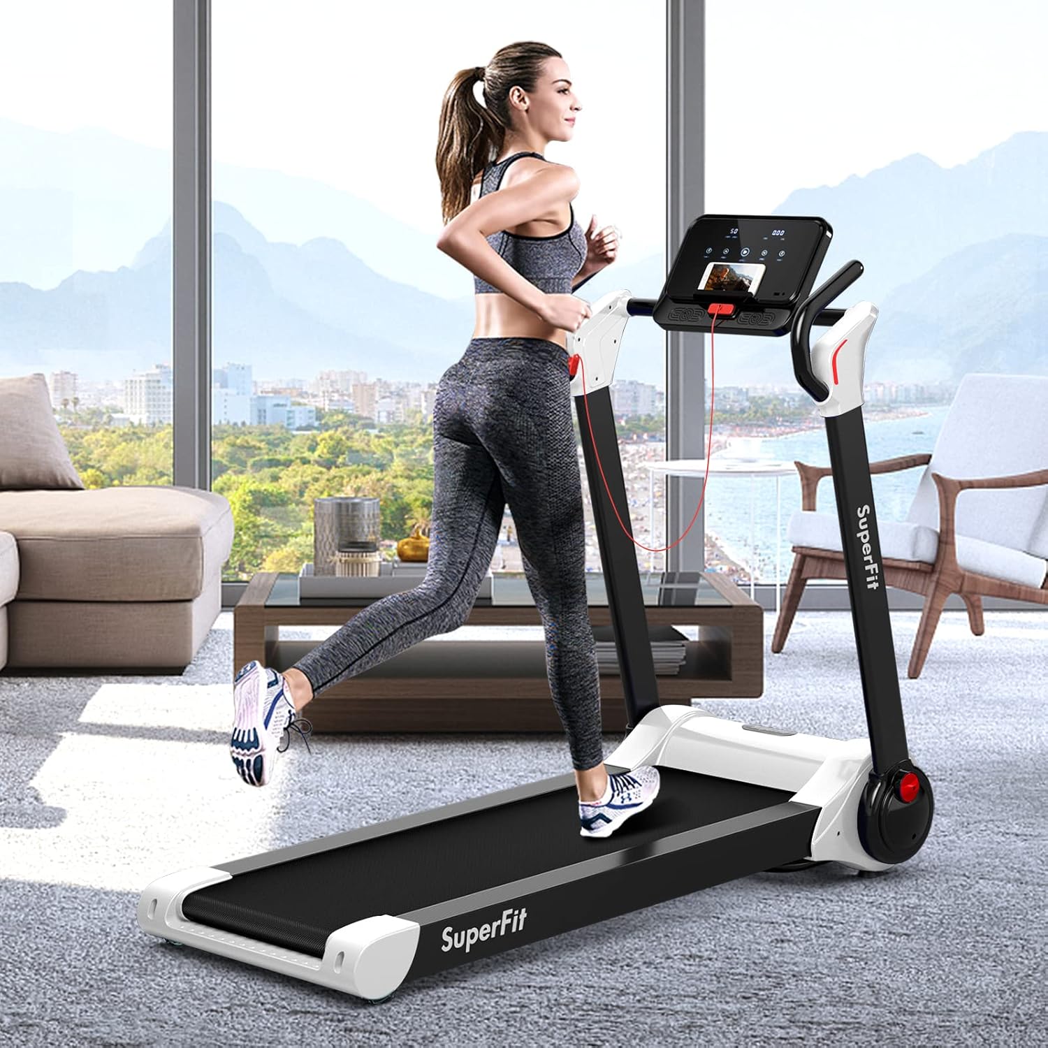 Goplus 2.25HP Folding Treadmill, Electric Superfit Treadmill W/LED Display, APP Control, Blue Tooth Speaker and Device Holder, Compact Jogging Walking Running Machine for Home & Office - Image 9