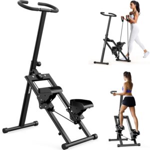 Stair Stepper Vertical Stair Master with Optional Resistance Bands Adjustable Handlebar & Pedals Climber Exercise Machine for Full-Body Workout, New Version (BLACK2+Resistance Bands)