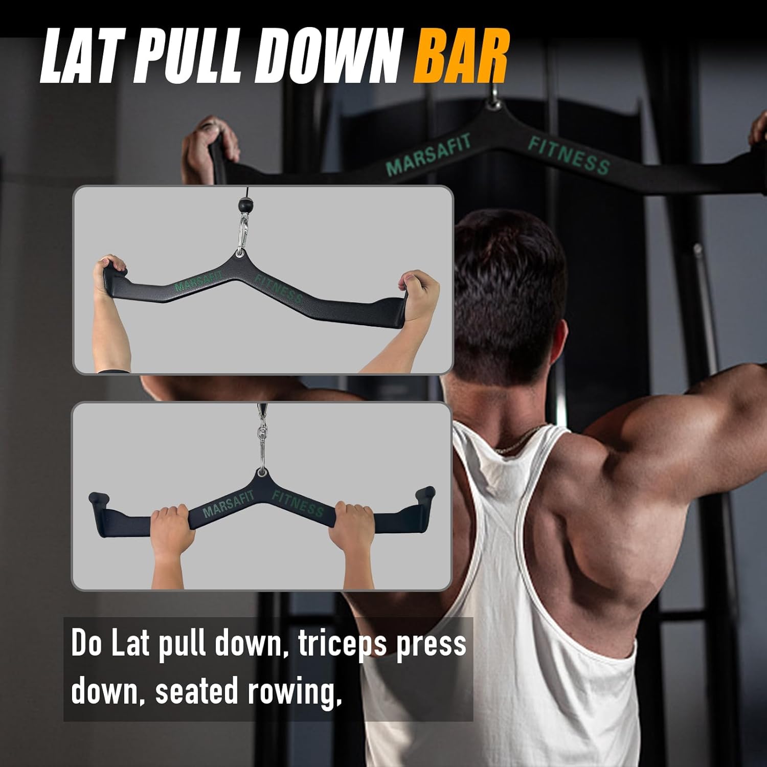 Home Gym Fitness Rowing T-bar V-bar Pulley Cable Machine Attachment, Bicep Curl Tricep Lat pulldown Bar Back Strength Training Handle Grips Lat Pull Down Bar for Seat Row Workout - Image 7
