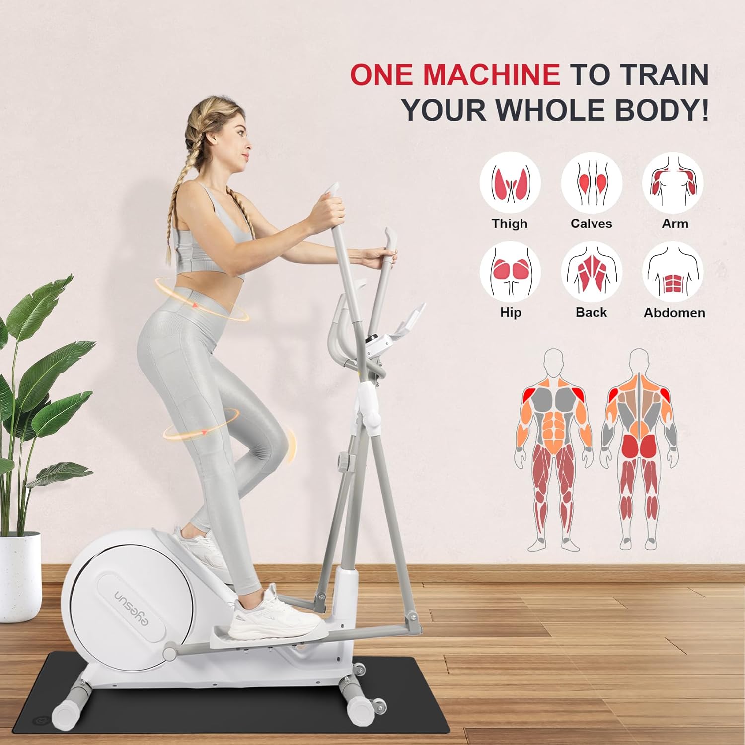 Elliptical Exercise Machine for Home,3-in-1Compact Training Machines with 16 Resistance Levels,14LB Flywheel,Low Impact Magnetic Cross Trainer,Quiet Portable Elliptical for Seniors&Small Spaces - Image 2