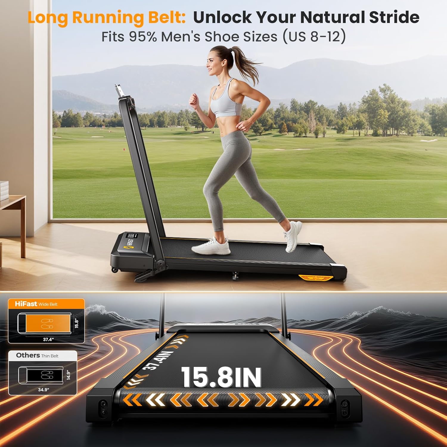 Walking Pad Treadmill, 3 in 1 Foldable Under Desk Treadmills for Home Office, Small Walking Pad with Incline Handle Bar, 300lbs Capacity 2.5HP Portable Running Machine with APP Remote Control - Image 5