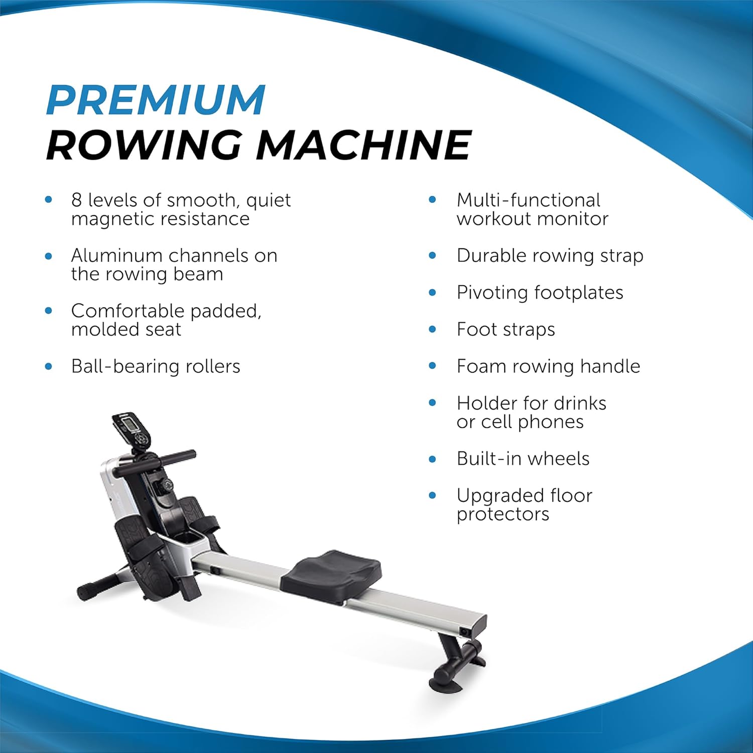 Stamina Magnetic Rower - Rower Machine with Smart Workout App - Rowing Machine with Magnetic Resistance for Home Gym Fitness - Up to 250 lbs Weight Capacity - Image 5