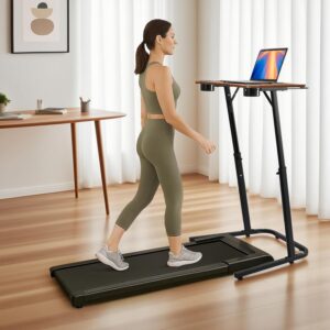 Treadmill Desk, Small Standing Desk for Walking Pad, 30-47 Inch Adjustable Height Walking Pad Stand for Treadmill, Portable Standing Table for Bike and Home Office Work – Brown
