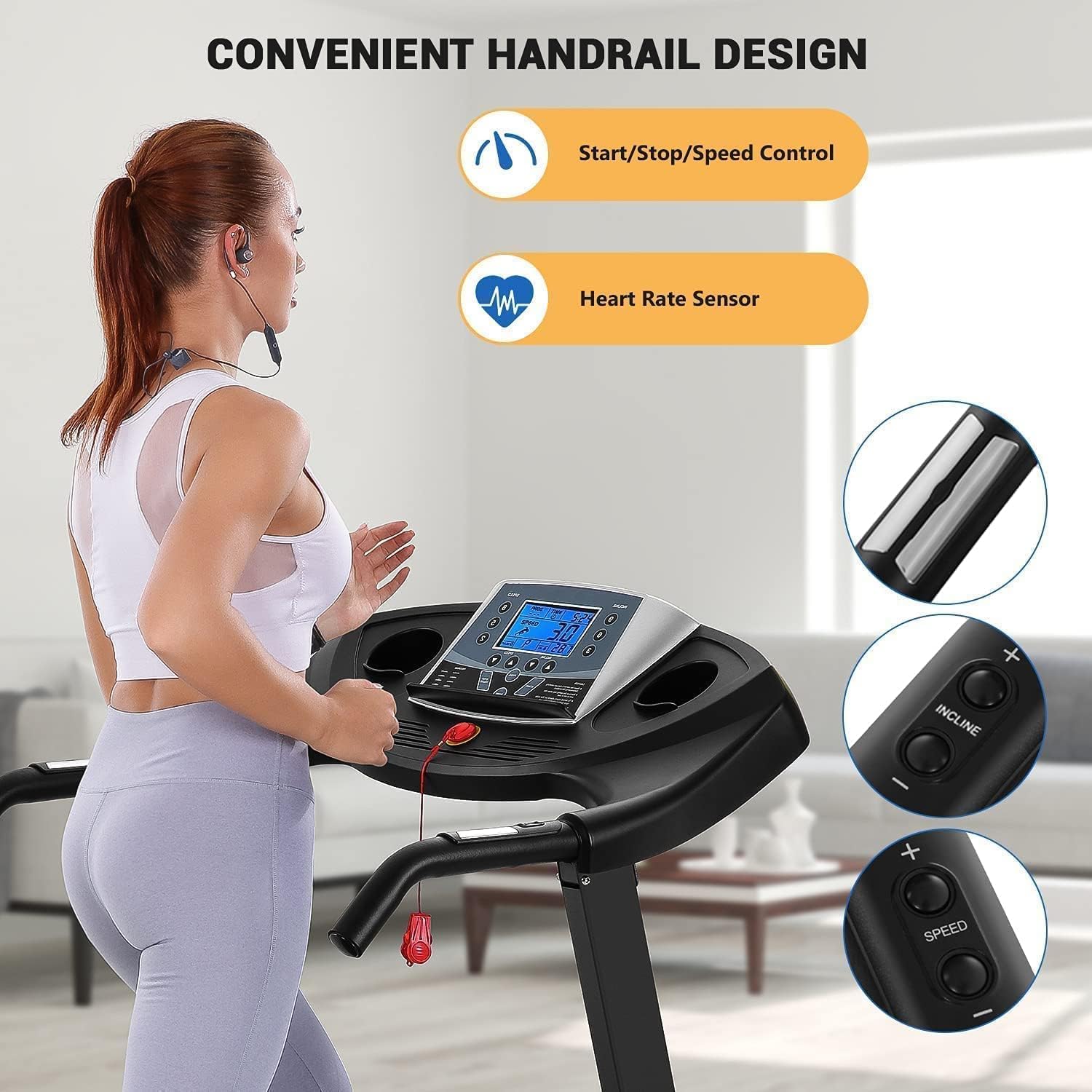 Treadmill with Auto Incline Foldable Treadmill 17'' Electric Treadmills 2.5 HP/8.5 MPH with 15 Training Programs 0-12% Auto Incline Large LCD Display Easy Assembly for Home Office Gym Use - Image 2