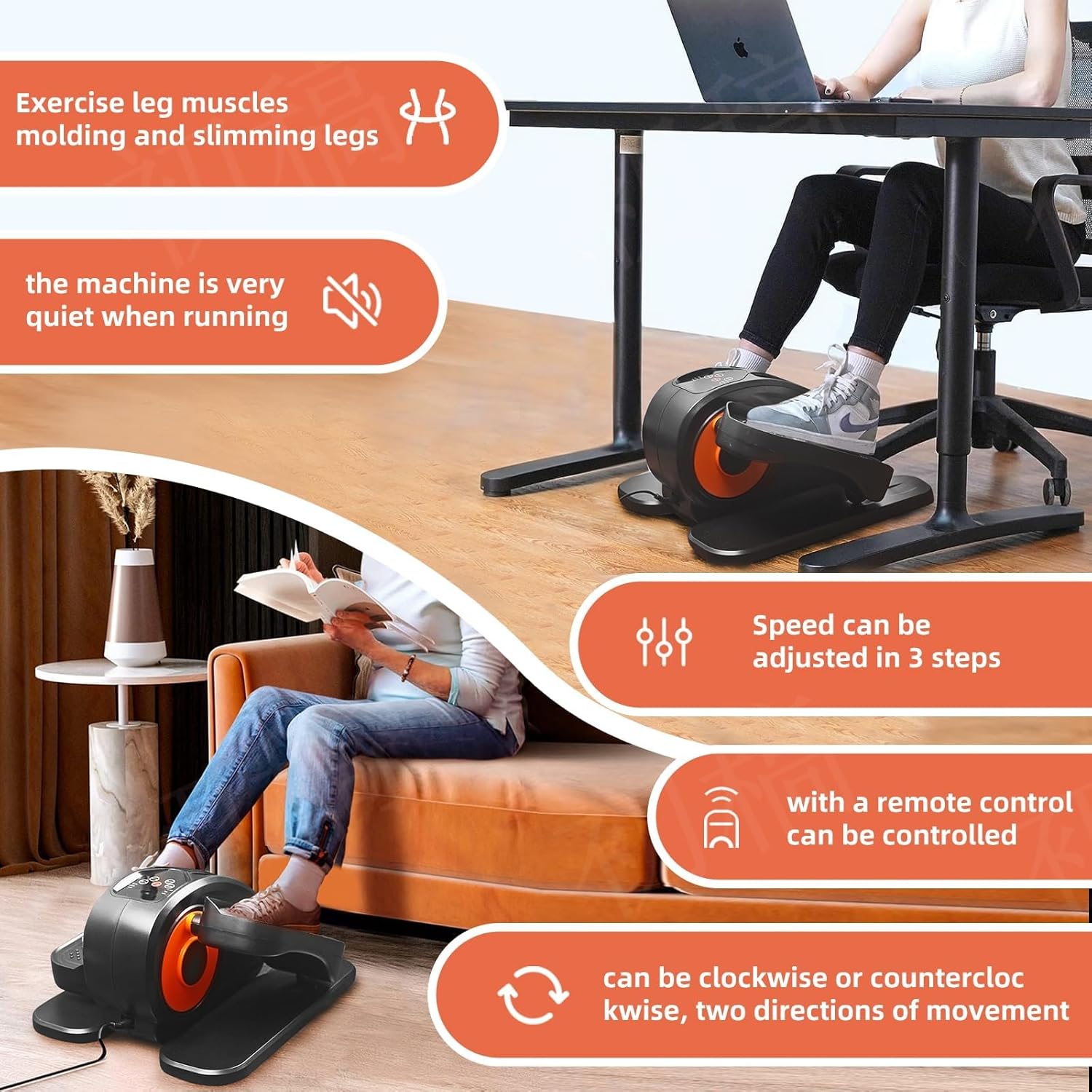 ESL Under Desk Elliptical - Portable Leg Exerciser for Seniors, Compact Seated Elliptical with Remote Control, LCD Display Electric Elliptical Trainers - Image 5