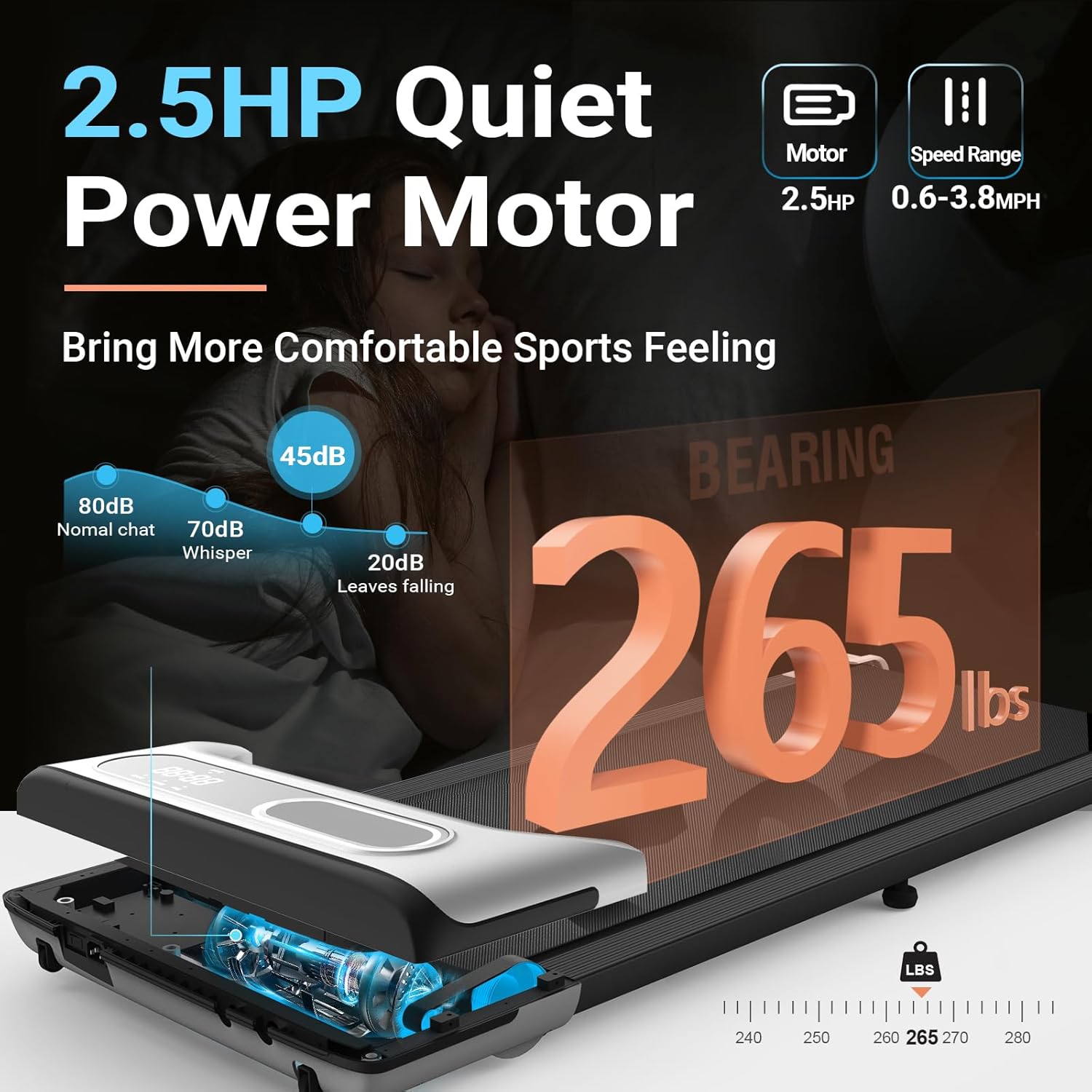 Walking Pad Treadmill, 2 in 1 Under Desk Treadmill, 2.5 HP Portable Walking Pad with Remote Control and LED Display, Walking Jogging Machine with 265 lbs Capacity - Image 5