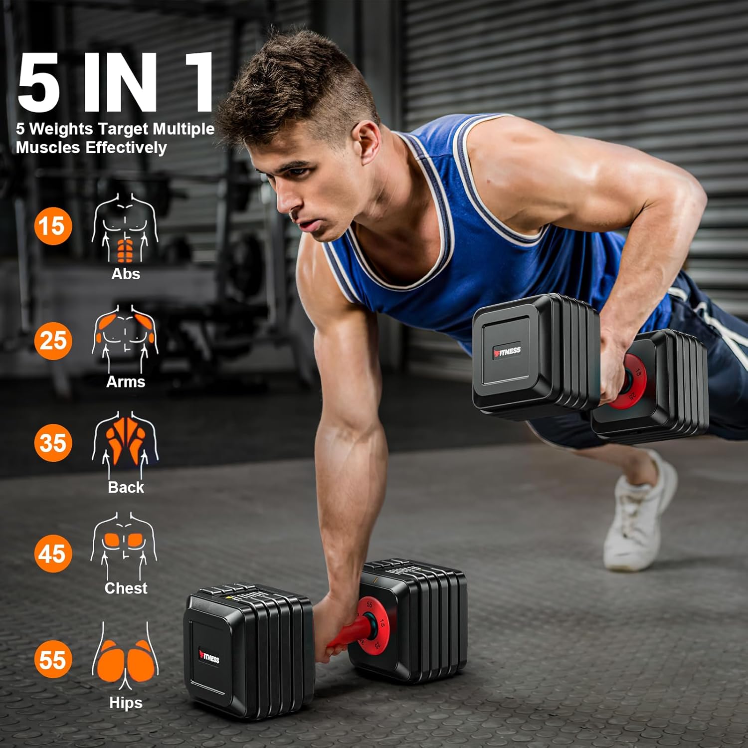 Adjustable Dumbbells 2 Pieces, 1 Second Weight Dumbbells 5 in 1 Free Adjustable with Non-slip Textured Handle for Home Gym for Men and Women - Image 7