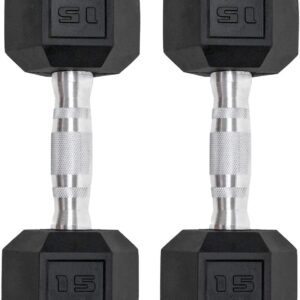 Dumbbells Set of 2 Hex Rubber Encased Dumbbells, Weights Dumbbells Set with Metal Handle for Exercise and Fitness (15 lb, Pair)