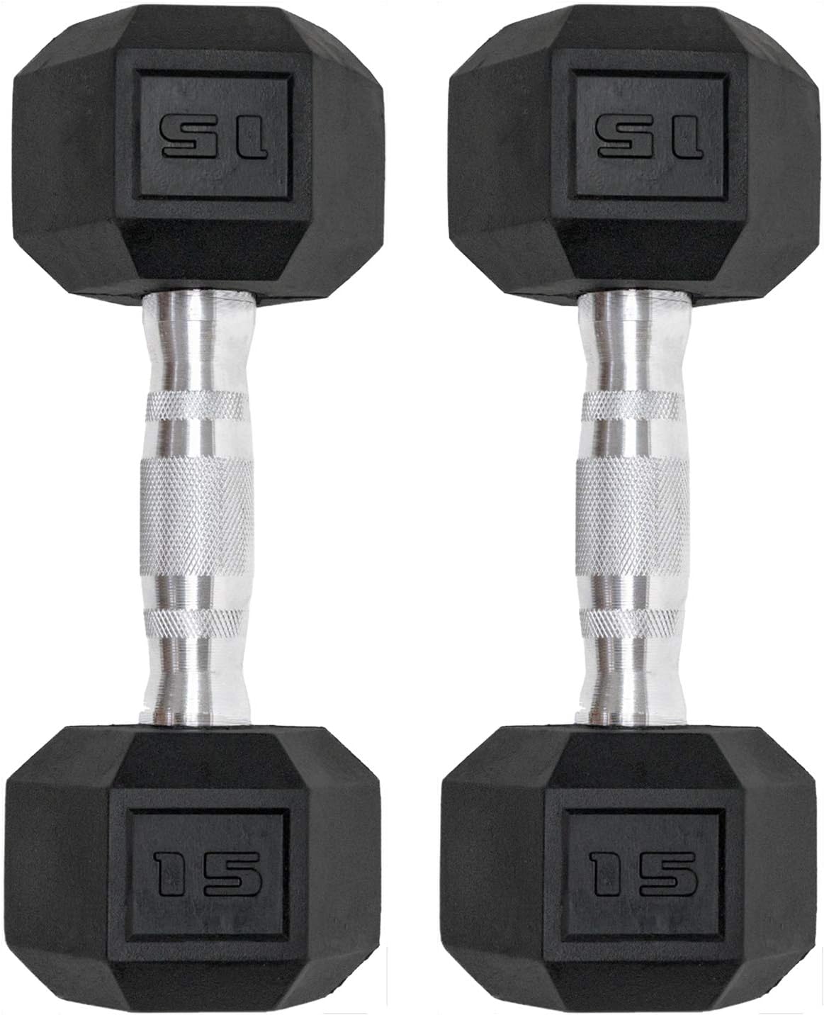 Dumbbells Set of 2 Hex Rubber Encased Dumbbells, Weights Dumbbells Set with Metal Handle for Exercise and Fitness (15 lb, Pair) - Image 2