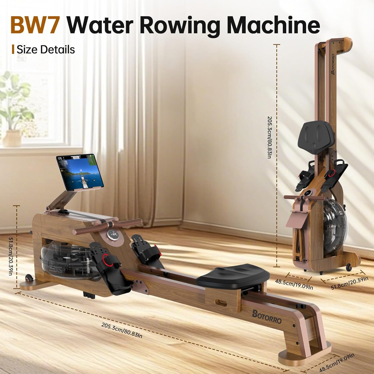 Water Rowing Machines for Home, Rower Machine with 12 Propellers & 28L Large Water Tank, 6-Level Resistance, with Multifunctional Display and Adjustable Stand, Max Load 330LBS - Image 7