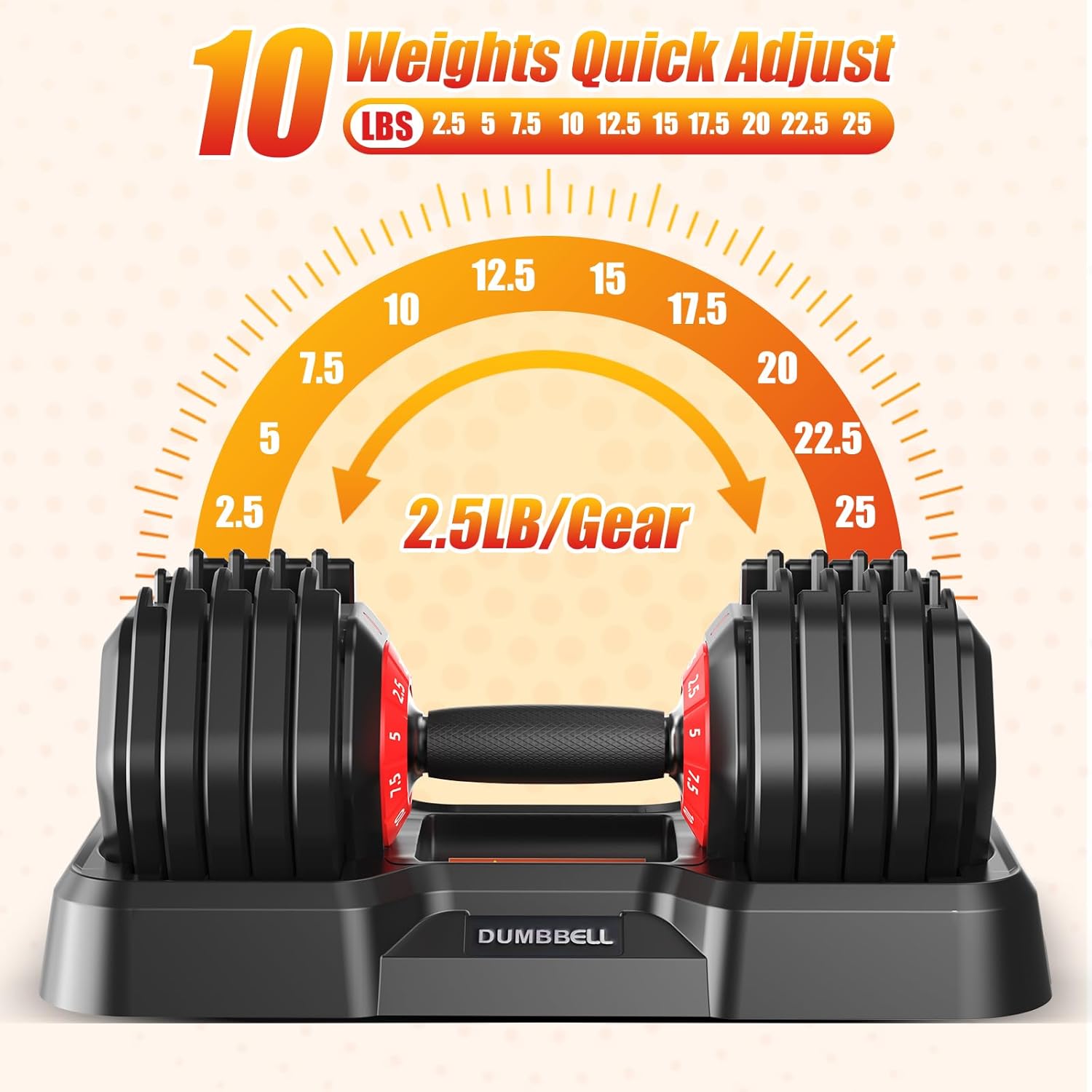 25/52.5/55LBS Adjustable Dumbbells Set with Anti-Slip Handle, Fast Adjust Weight Dumbbells Set with Dual Safety Locking System, Versatile Weights Set for Women & Men Full Body Workout Fitness, Compact Size Space Saving for home gym - Image 3