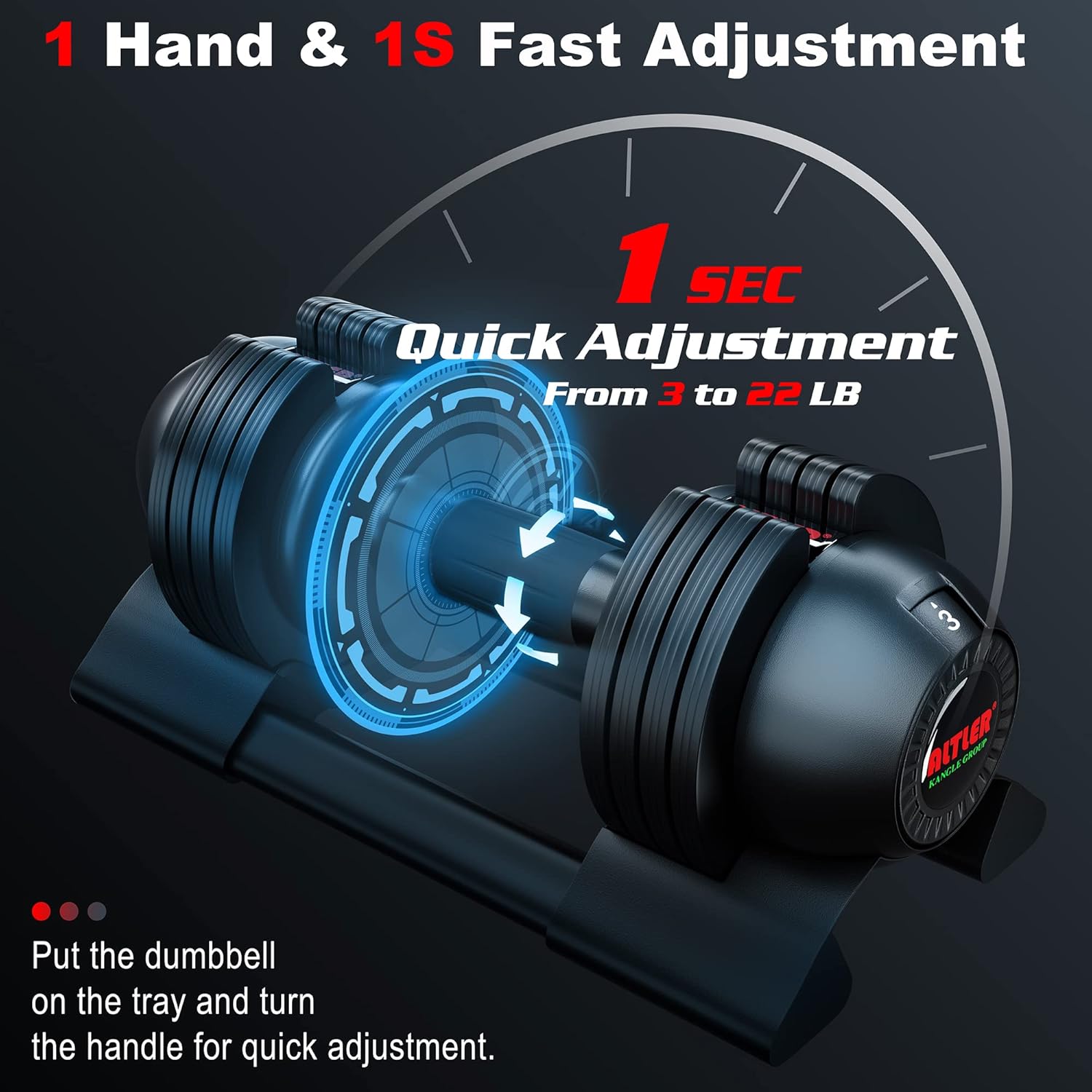 Adjustable Dumbbell,22LBS 44LBS 52LBS Dumbbell Set with Tray for Fitness, Fast Adjust Weight by Turning Anti-Slip Handle, Safety with 8 Lock Slots, Suitable for Men and Women - Image 6