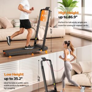 Walking Pad Treadmill with Incline & Adjustable Height, 4 in 1 Folding Under Desk Treadmill, 2025 Upgraded 3.5HP Walking Pad with Handle Bar, Electric Portable Treadmills for Home 350LBS, LED Display