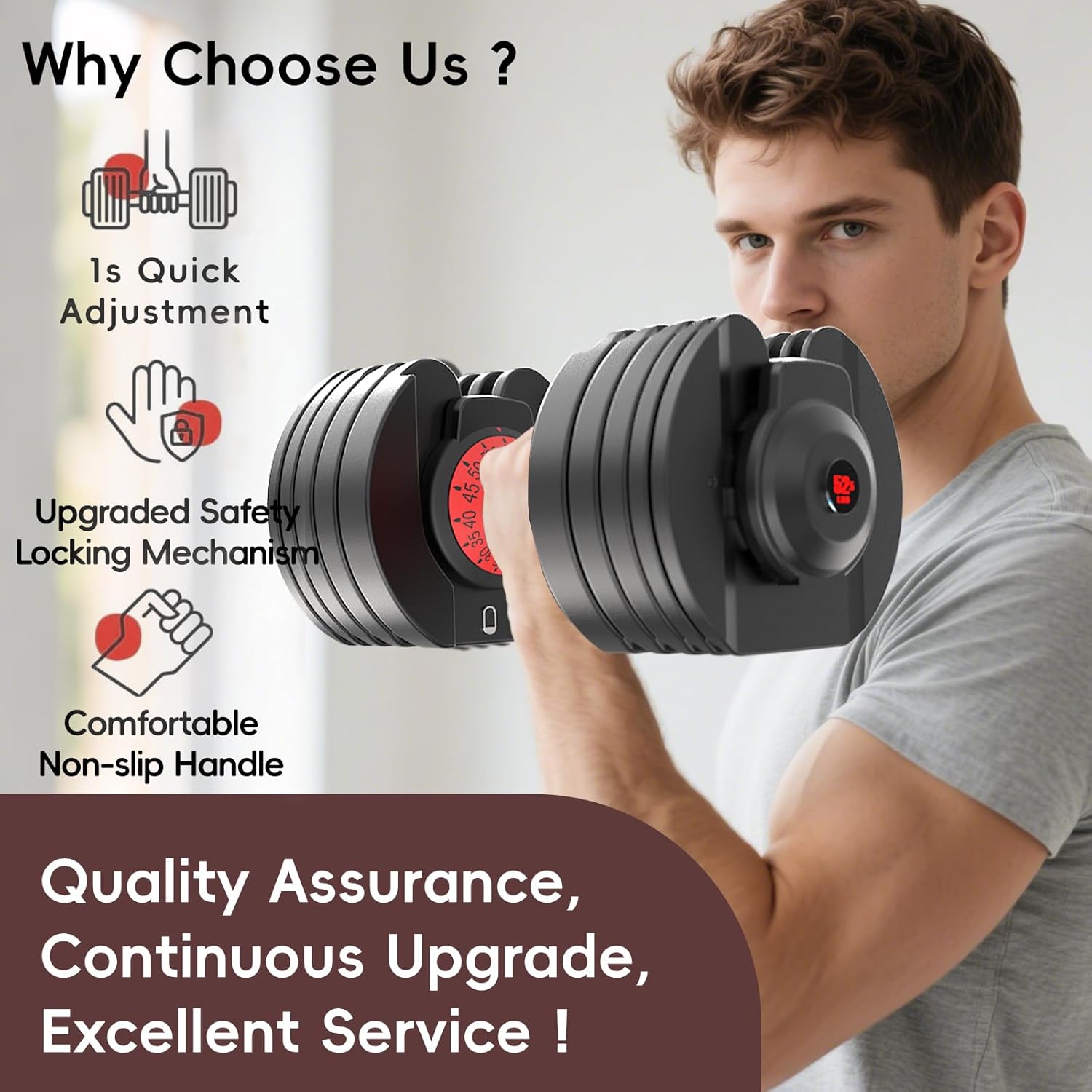 Upgraded Adjustable Dumbbells Set 52.5 lbs/25 lbs, 15/9 Weights Dumbbell Set, Quick Adjustable Dumbbells For Men Women Home Gym with Anti-Slip Handle, Safe and No Falling - Image 7