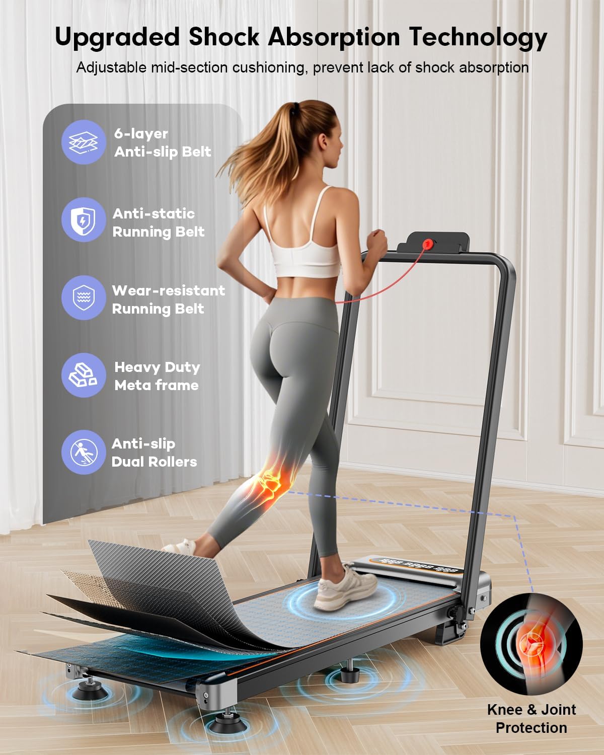 Foldable Treadmill with 8% Incline, Upgrade 3.5HP Low Noise Walking Pad Treadmill with Handle Bar, Trisomy 4 in 1 Portable Under Desk Treadmills for Home/Office, 330 Lbs Capacity, APP & Remote Control - Image 4