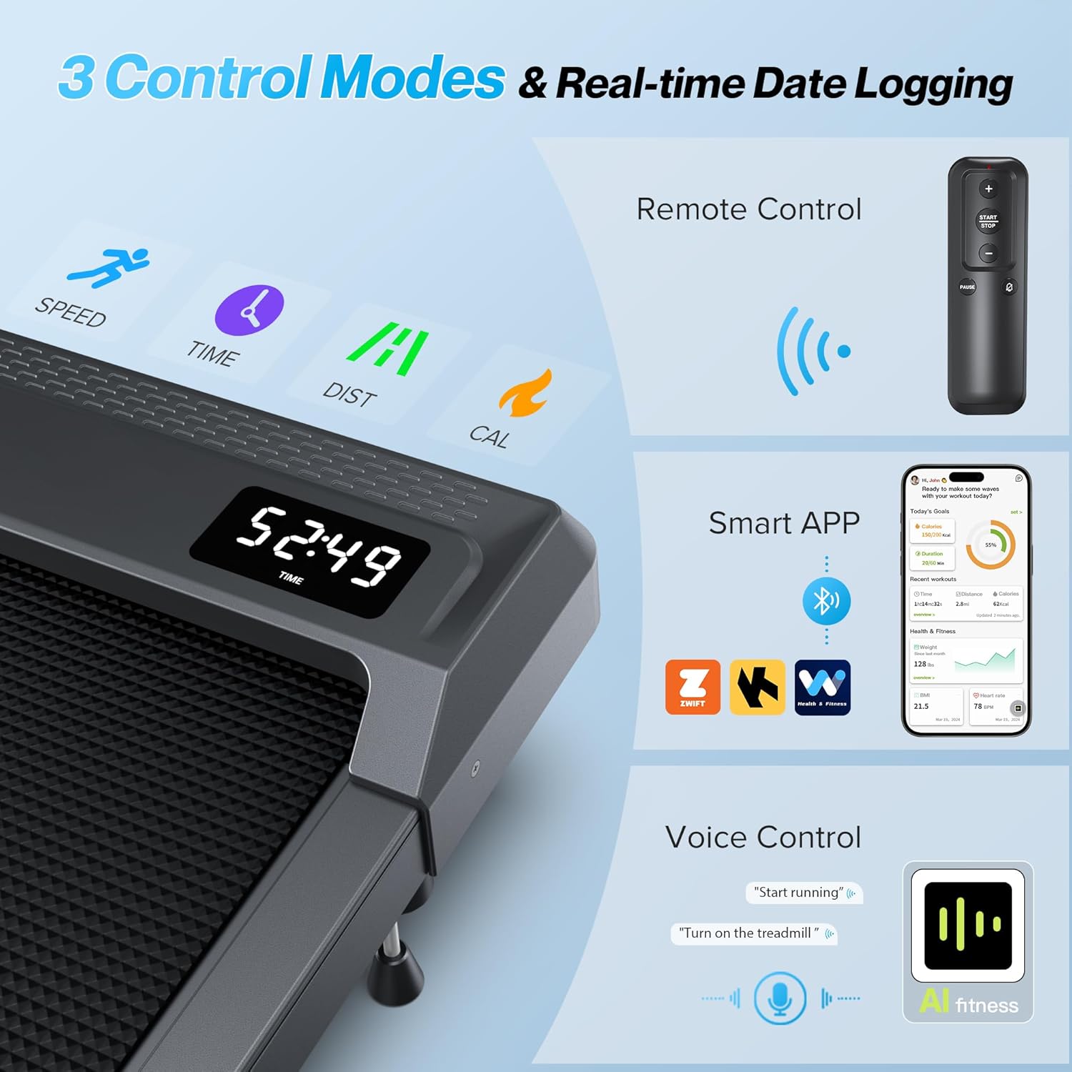 WELLFIT Walking Pad, Under Desk Treadmill with Incline, Portable Walking Pad Treadmill for Home and Office with APP & Remote Control and LED Display, 265 lbs Capacity - Image 4