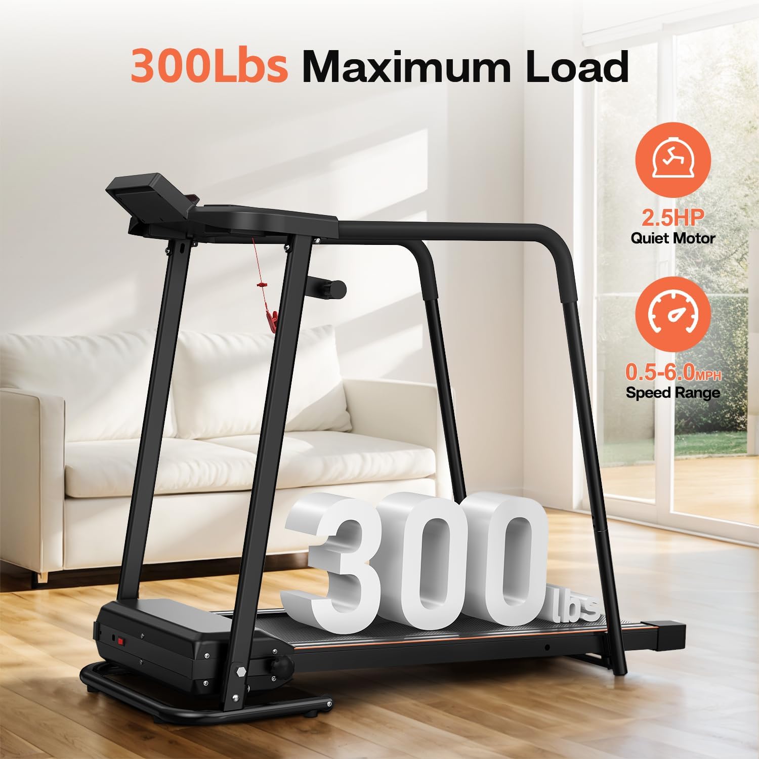 Treadmills for Seniors with Long Handrails, Foldable Treadmill for Home Use - Bluetooth App Connect & Heart Rate Monitor, Safe for Elderly & Family - Image 5