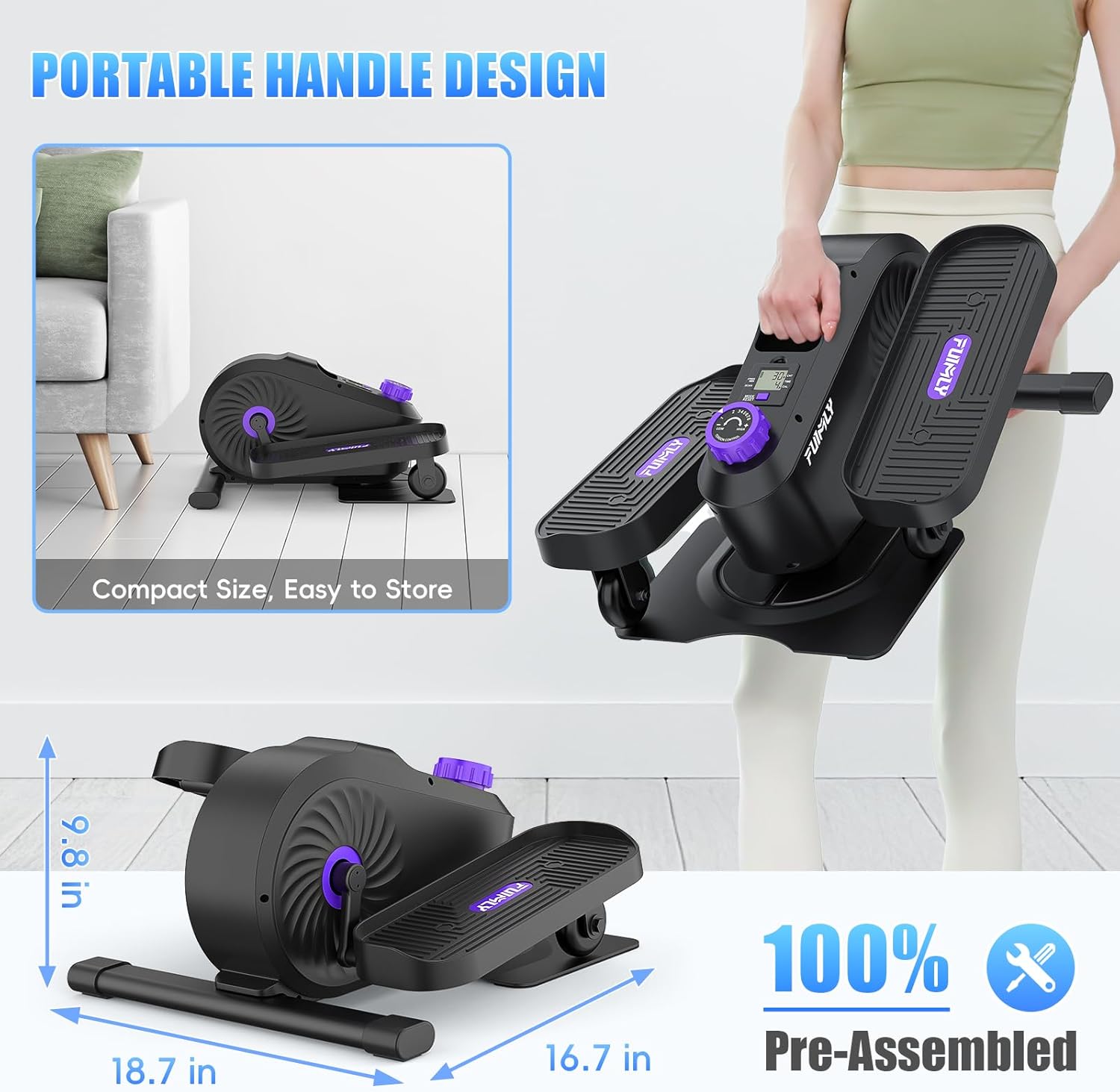 FUNMILY Under Desk Elliptical, Under Desk Bike Pedal Exerciser, Fully Assembled Leg Exerciser 2 in 1 Seated Standing Elliptical, Ultra-Quiet Mini Elliptical Machines for Home Office Use Black - Image 7