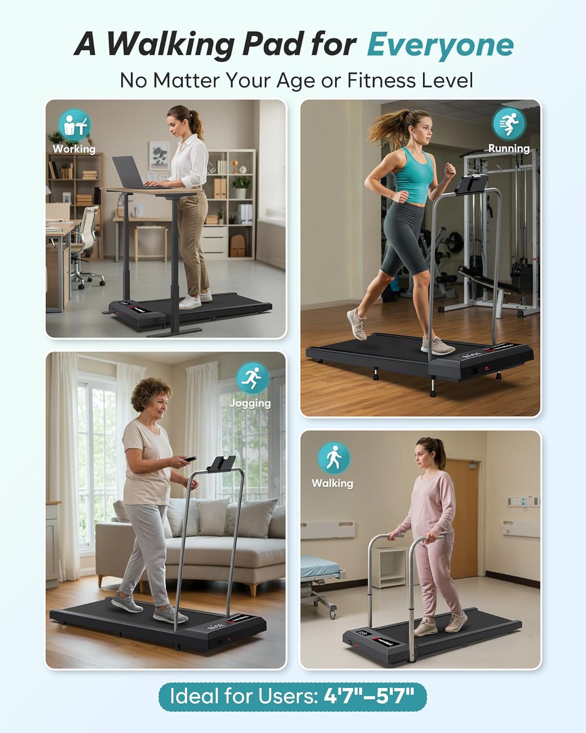 WELLFIT Auto Incline Folding Treadmill - 10% Incline Desk Walking Pad Treadmill with Handlebar, 400 lbs Heavy-Duty Capacity, Space-Saving Quiet Under-Desk Design for Home Office, Seniors & Fitness - Image 7