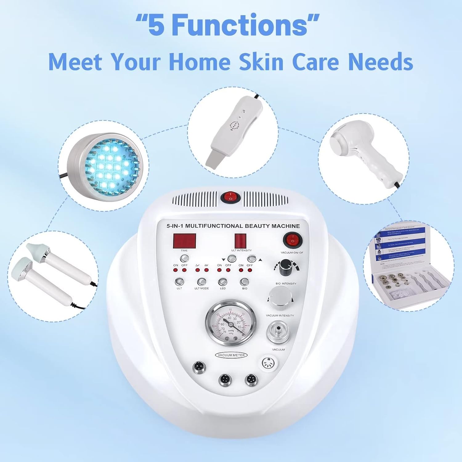 5 in 1 Micro Diamondermabrasion Machine, Mcwdoit Facial Machine 68cmhg Professional Home Use Skin Care - Image 3