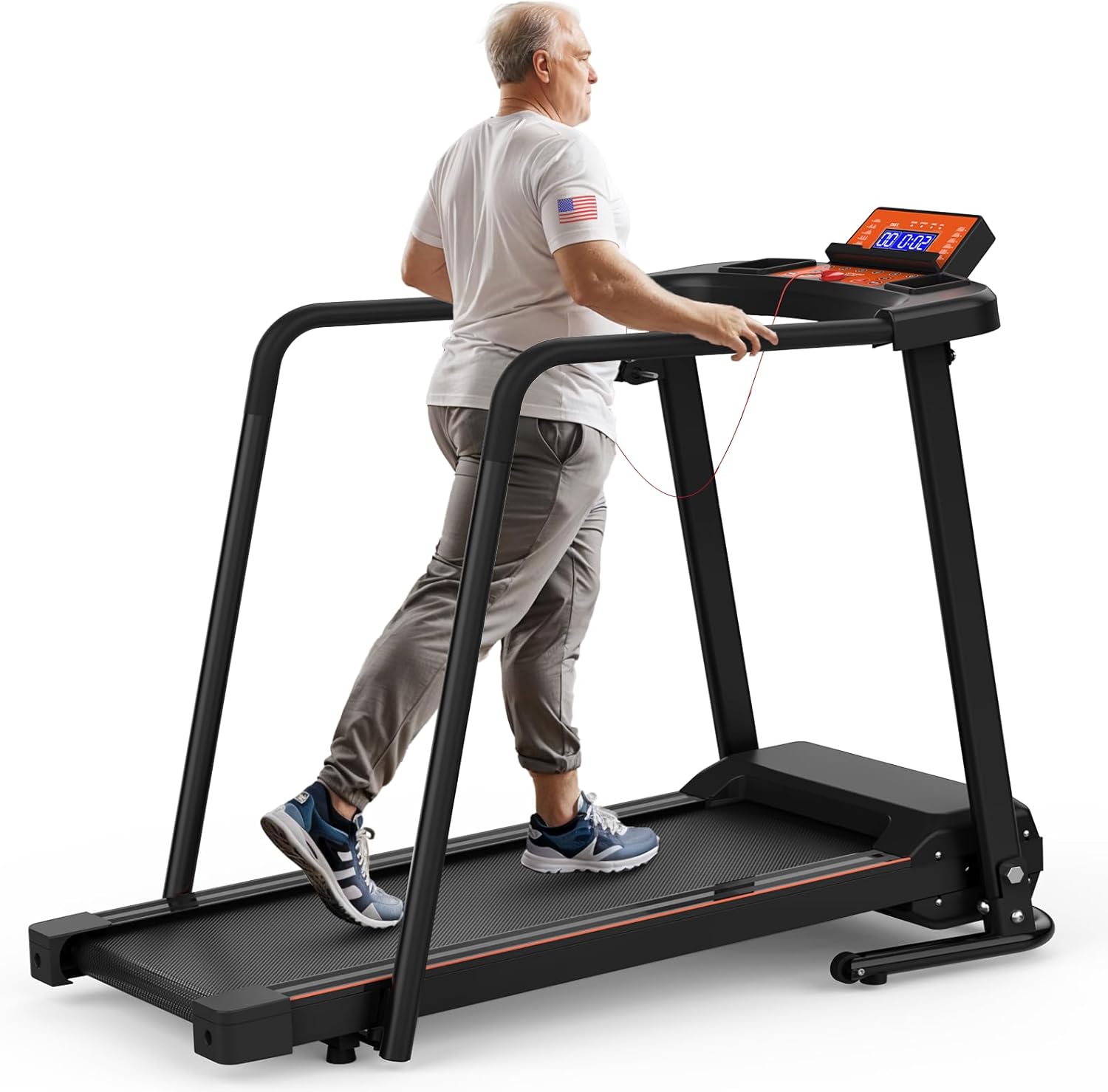 FYC Walking Treadmills for Home, Extended Handrails for Recovery Fitness, Portable Foldable Treadmill for Seniors with Optional APP Control, 300 LBS Capacity