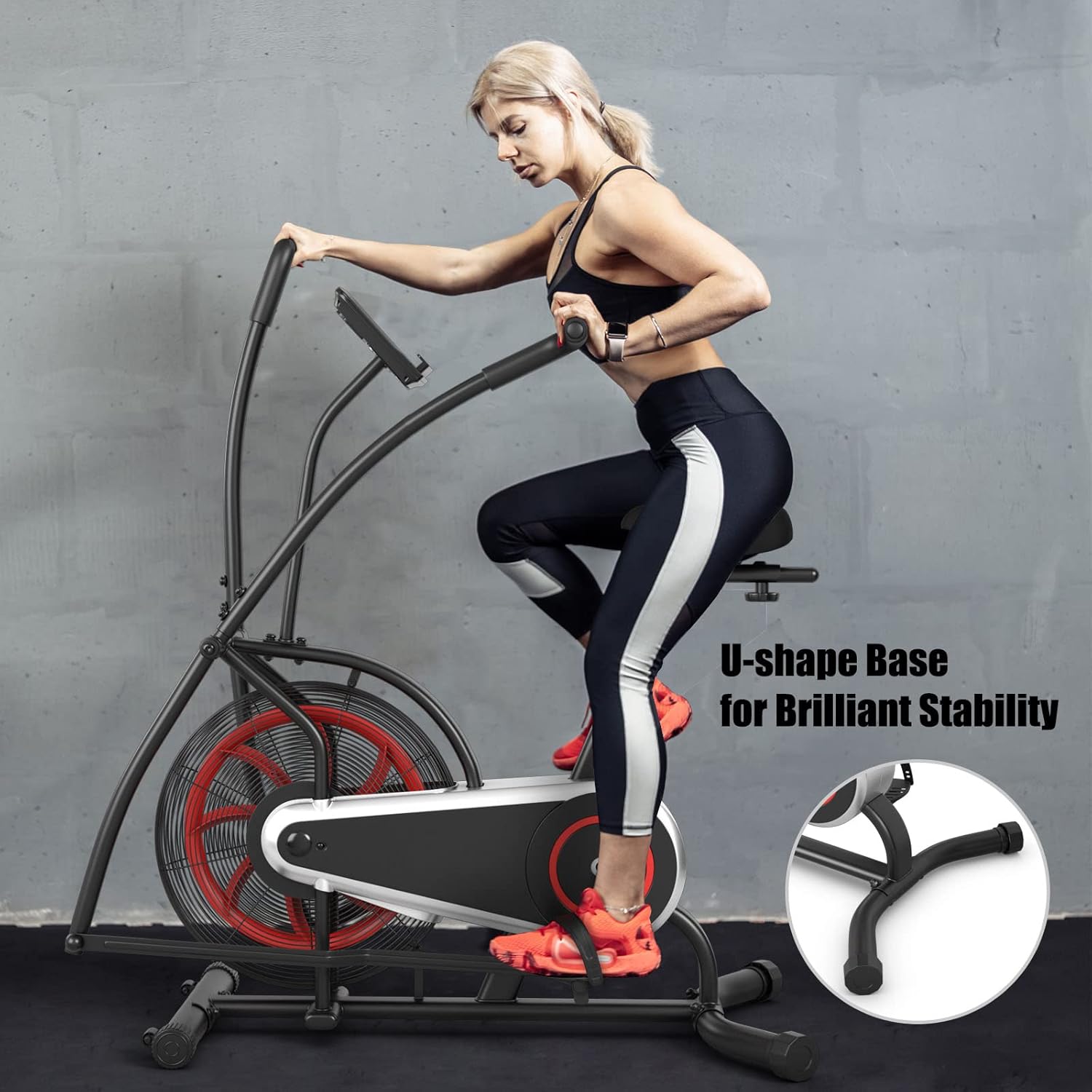 Goplus Air Bike, Fan Exercise Bike with Unlimited Resistance, Clear LCD Display, Tablet Holder, Adjustable Seat and Built-in Wheels, Fan Cycling Bike for Home Cardio Training - Image 8