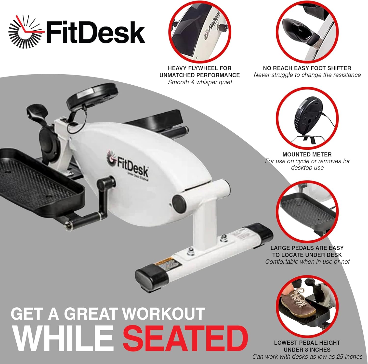 FitDesk Under Desk Bike Exercise Machine, Compact Magnetic Pedal Exerciser, Mini Elliptical, Quiet Seated Cardio Trainer for Home Office Workouts, Adjustable Resistance Bike for Desk Fitness - Image 3