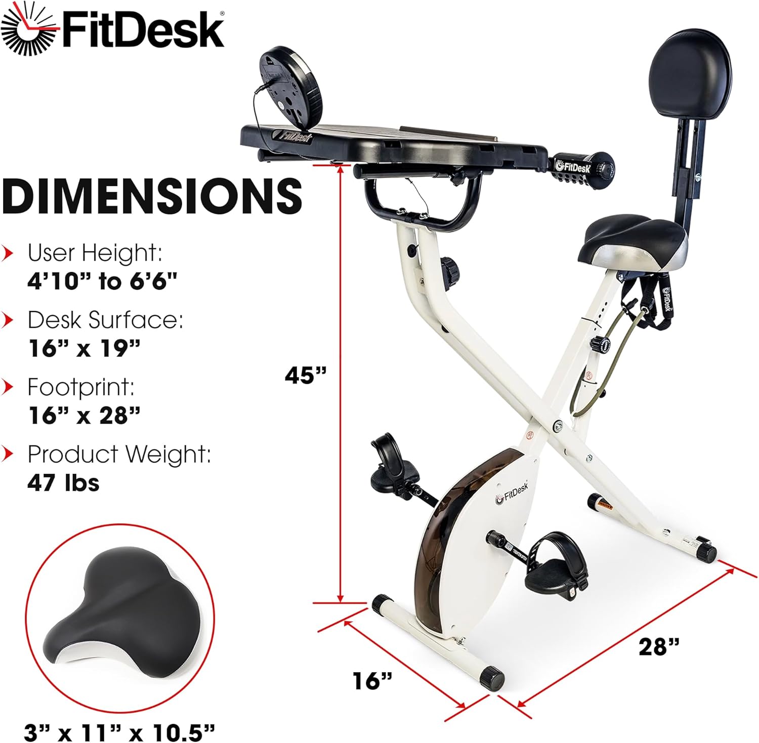 FitDesk Standing Exercise Bike Desk 3.0, Adjustable Height Indoor Cycling Trainer, Tablet Holder, Fitness Table, Portable Exercise Table, Resistance Bands, Home & Office Bike, Supports Up to 300 lbs - Image 5