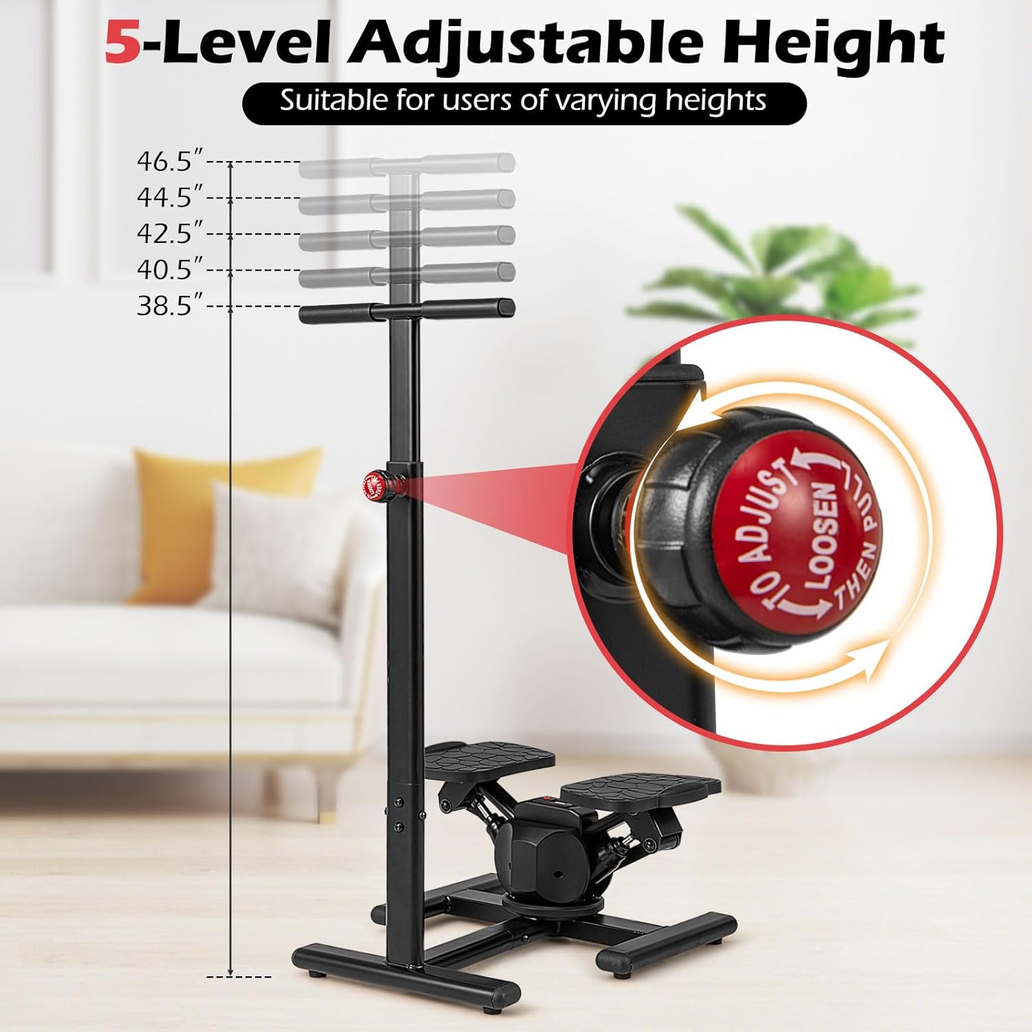 Goplus 2 in 1 Twist Stepper with Handlebar, 330 LBS Hydraulic Stair Stepper w/Waist Twister Platform, LCD Monitor, 5-Level Height Adjustable, High Resistant Step Machine for Cardio Exercise at Home - Image 4