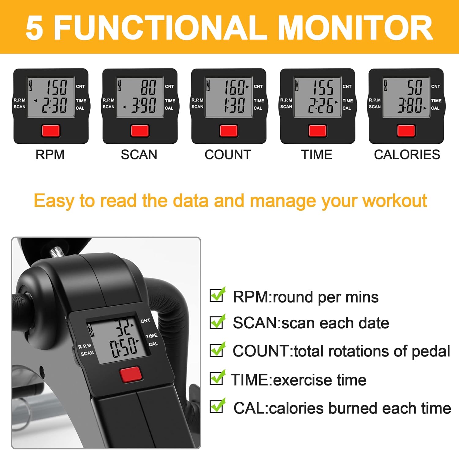 Folding Exercise Bike Pedal Exerciser Portable Desk Bike with LCD Display for Arms and Legs Workout - Image 5