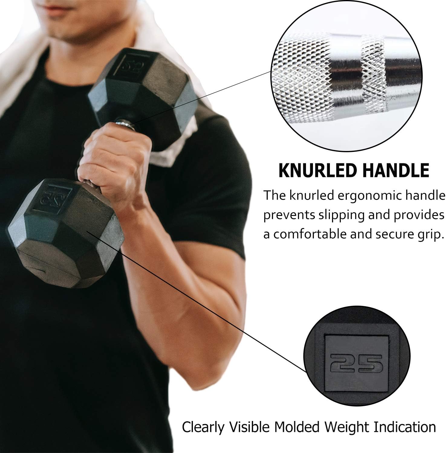 Dumbbells Set of 2 Hex Rubber Encased Dumbbells, Weights Dumbbells Set with Metal Handle for Exercise and Fitness (15 lb, Pair) - Image 3