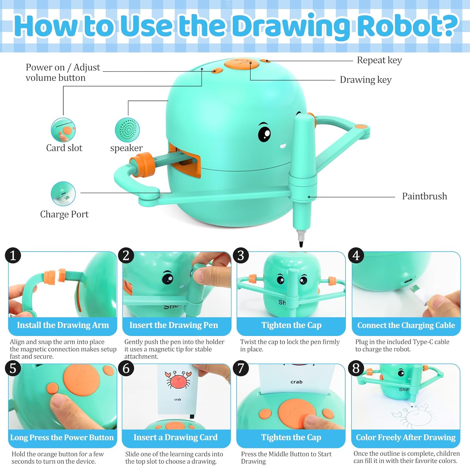 Drawing Robot for Kids with 150 Learning Cards and 17 Colorful Pens, Voice Interactive Educational Smart Art Painting Machine, Step-by-Step Drawing Guidance for Boys Girls Early Learning & STEM Toys - Image 3