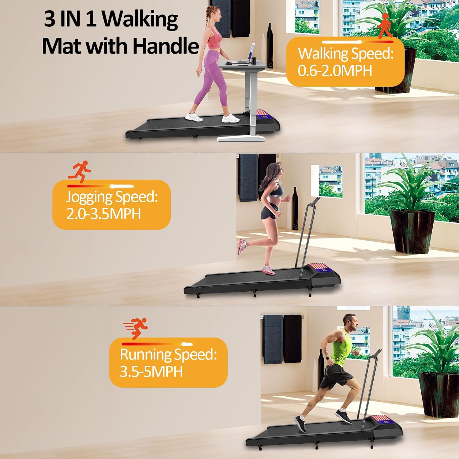 Walking with Incline Pad and Handle Bar, 3 in 1 Mini Walking Machine, 2.5HP Low Noise Treadmill for Home with Remote Control, Treadmill with Handle Bar, Running Pad with Remote Control - Image 7