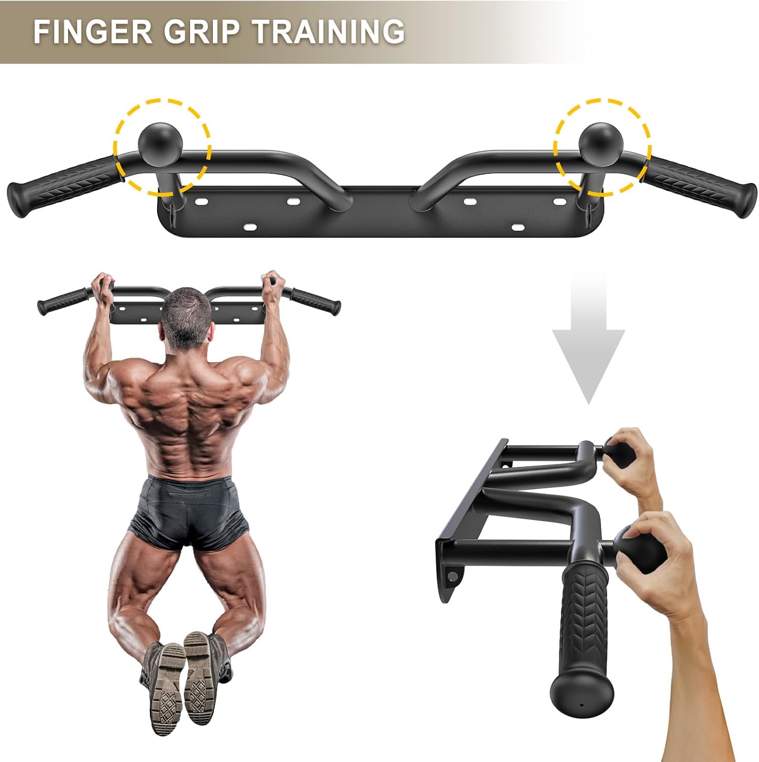 Pull Up Bar Wall Mount 440 LBS Capacity Doorway Chin Up Bar Multifunctional Steel Chinup Bar with with Resistance Band Hooks for Indoor Home Gym Garage - Image 4