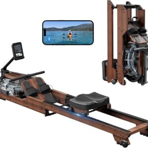 Dripex Rowing Machines for Home Foldable, Water Rowing Machine Max 350 LBS, Water Rower with Smooth Slide Rail, Comfortable Seat, Bluetooth App Supported, LCD Monitor, Wooden Row Machine for Home Gym