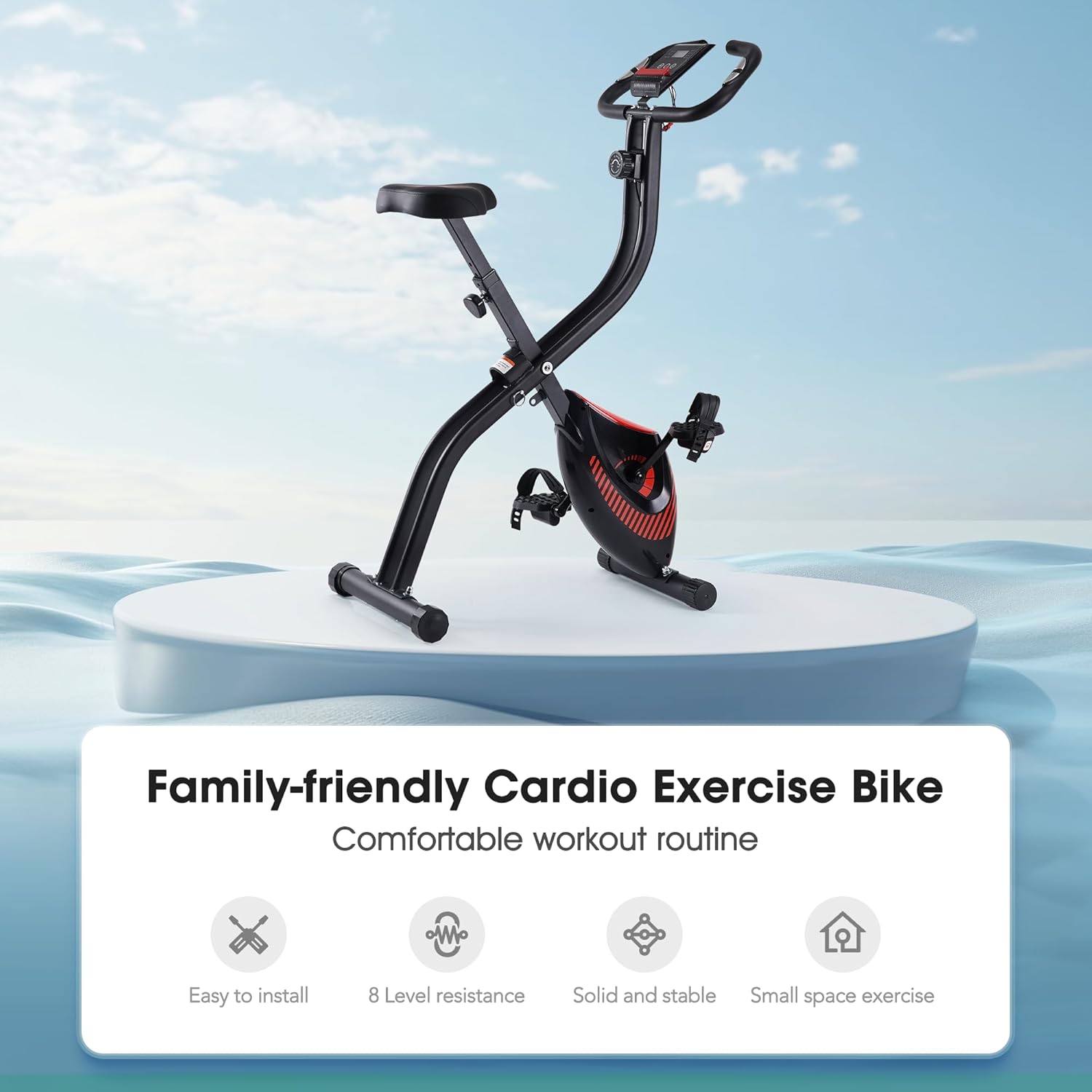 Exercise Bike 3 IN 1 Stationary Bike Folding Exercise Bike with 8-Level Adjustable Resistance Comfortable Seat Cushion LCD Monitor 265 lbs Weight Capacity for Home Gym Workout - Image 5