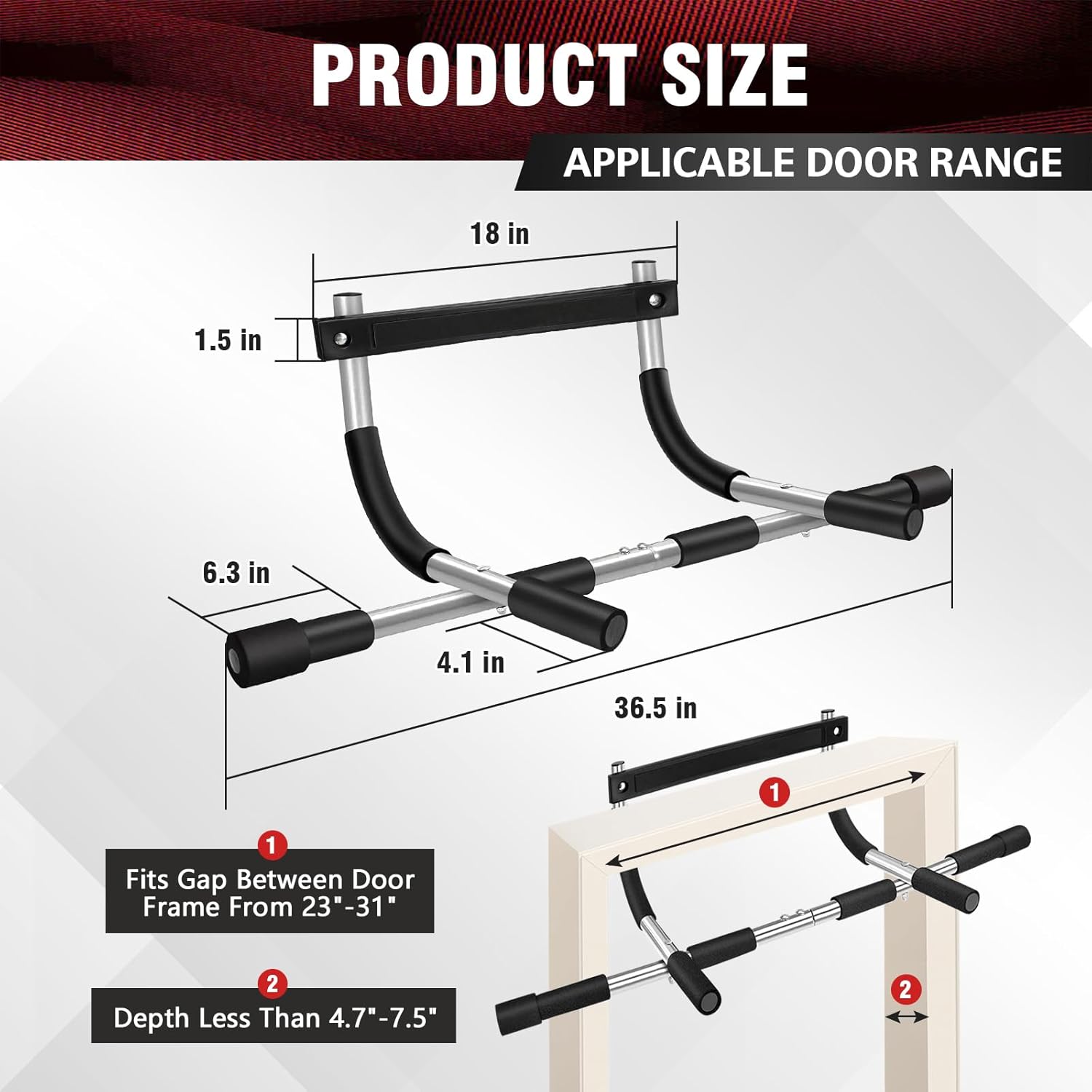 Pull Up Bar for Doorway, Upgrade Chin up Bar for Doorway Without Screws, Portable Strength Training Door Frame Pull-up Bars, Door Workout Bar with Foam Grips for Home - Image 3