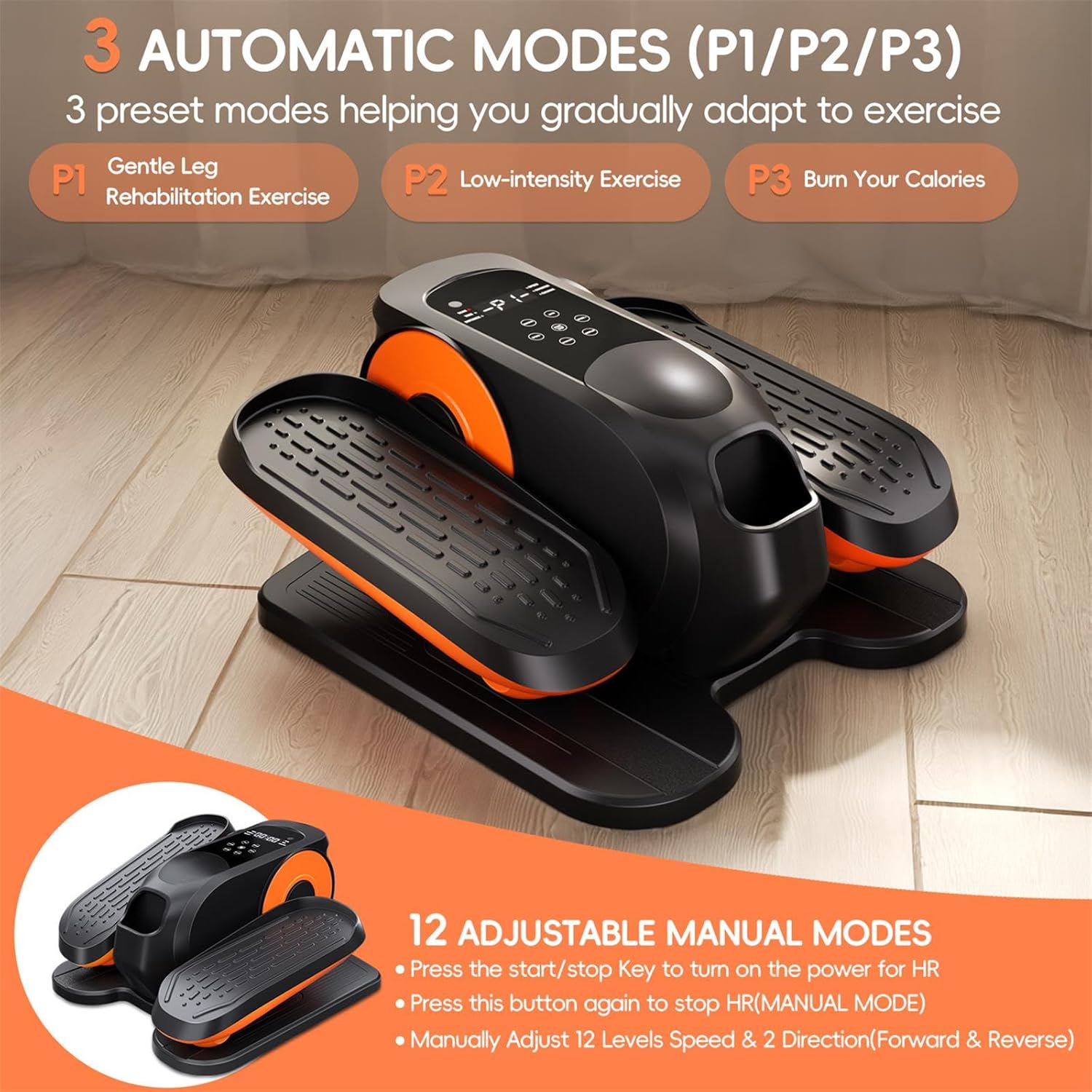 Under Desk Elliptical Machine, Morelax Ellipse Leg Exerciser for Seniors Fully Assembled, Quiet & Portable Electric Seated Pedal Exerciser with Remote Control & 12 Adjustable Speeds - Image 3