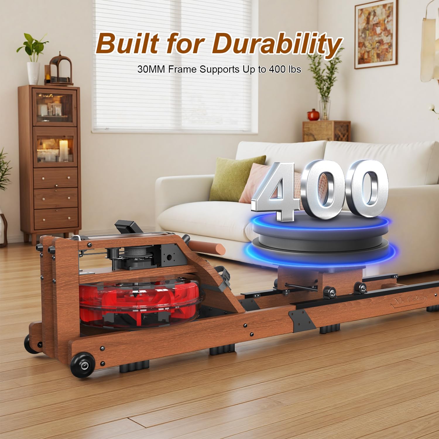 Water Rowing Machine for Home Use- Foldable Rower Machine 400LBS Weight Capacity with Dedicated Monitor & Comfortable Seat, Bluetooth APP - Image 5