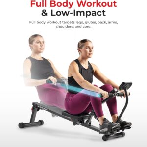 Sunny Health & Fitness Compact Adjustable Rowing Machine with 12 Levels of Resistance for Complete Body Workouts and Optional Free SunnyFit App Enhanced Connectivity