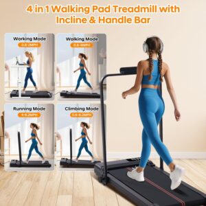 Walking Pad with Incline and Handle Bar, 0.6-6.2 MPH Compact Portable Walking Pads Treadmill with Handles for Home Small, 3.0HP Small Treadmills with Incline for Home Small Spaces, 320LB Capacity