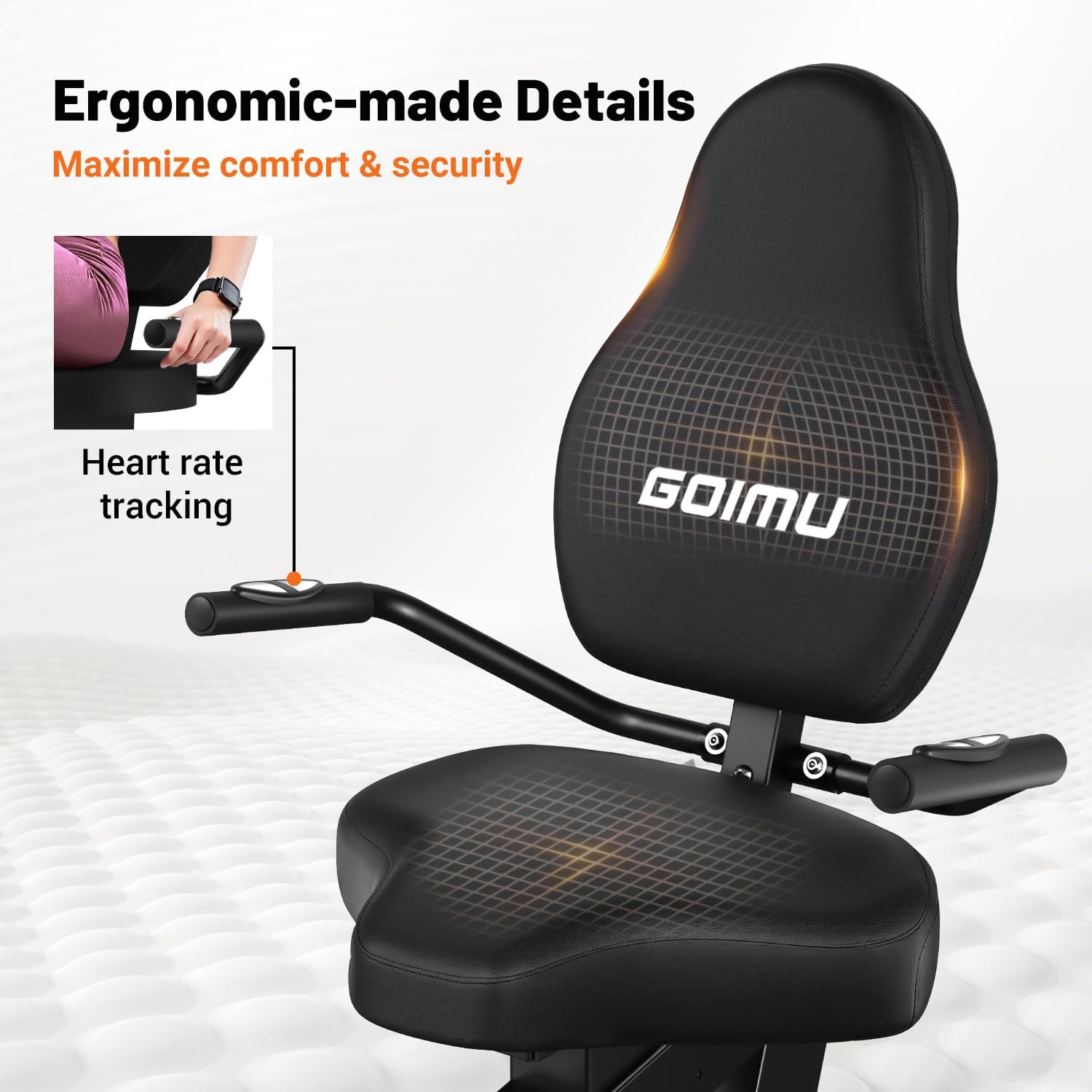Recumbent Exercise Bike, Stationary Bikes for Home Magnetic Recumbent Bike with Adjust Seat for Adults Seniors, 300LB Capacity & 8-level Resistance, LCD Monitor and Heart Rate Handle - Image 6
